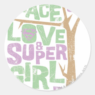 Sticker Rond Peace Love & Supergirl Power