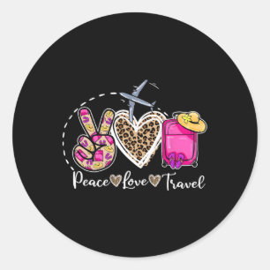 Sticker Rond Peace Love Travel Retro Summer Vacances Famille Ma