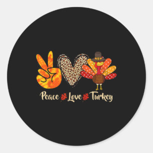 Sticker Rond Peace Love Turkey Little Pilgrim Thanksgiving
