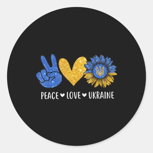 Sticker Rond Peace Love Ukraine drapeau ukrainien Paix en Ukrai (Devant)