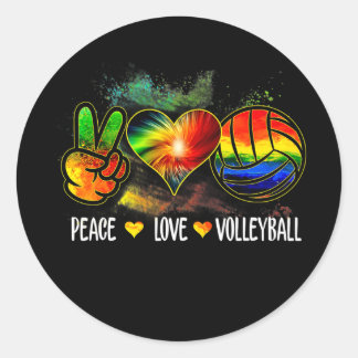 Sticker Rond Peace Love Volleyball Tie Dye Volleyball Lover