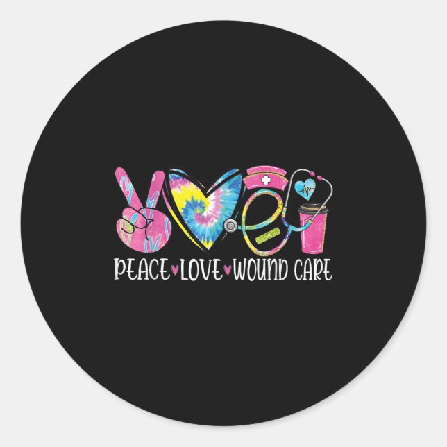 Sticker Rond Peace Love Wound Care Nurse Nursing Heart Stethosc (Devant)