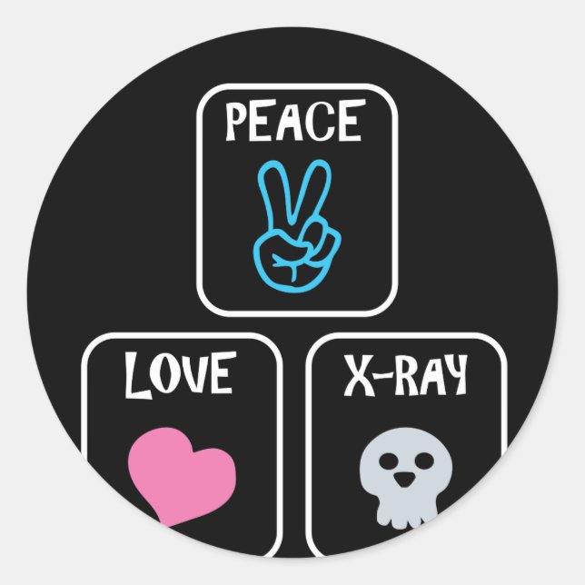Sticker Rond Peace Love X-ray Radiology Tech (Devant)