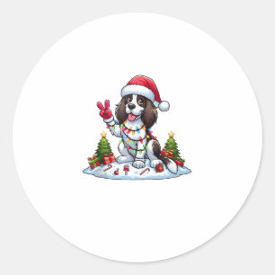 Sticker Rond Peace Main Anglais Springer Espagnol Chien de Noël