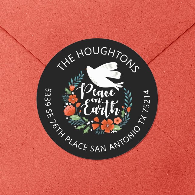 Sticker Rond Peace on Earth Christmas Retours Adresse Label (A pretty return address label for your Christmas holiday mail. Personalize it with your info!)