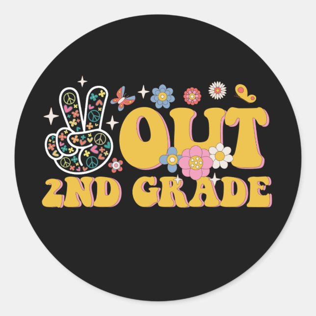 Sticker Rond Peace Out 2e année Dernière journée de l'école (Devant)