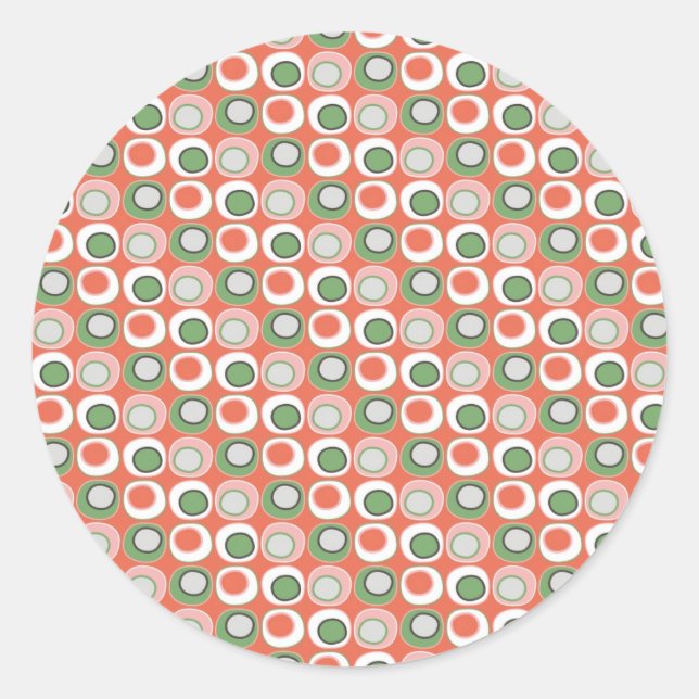 Sticker Rond Peach amusant et Green Polka Dot Bubbles Motif (Devant)