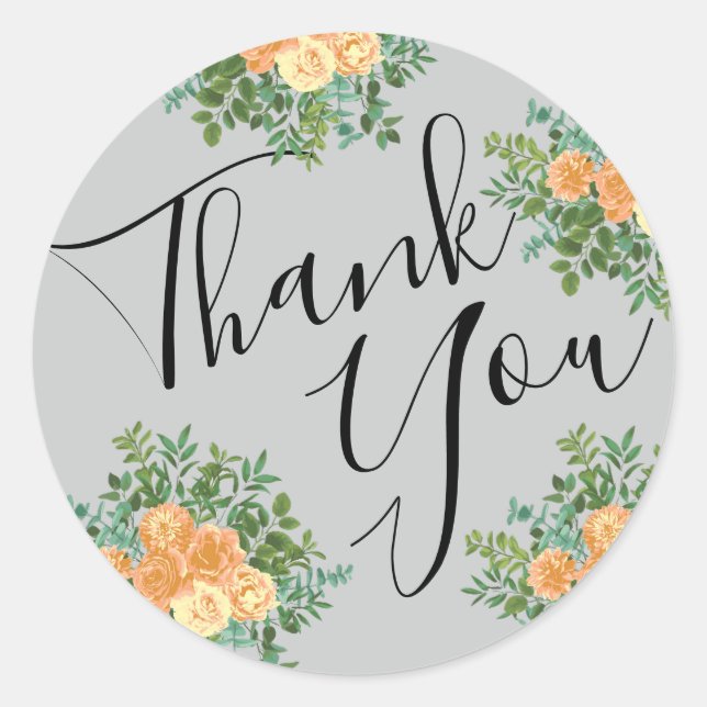 Sticker Rond Peach Grey Mariage Spring Floral (Devant)