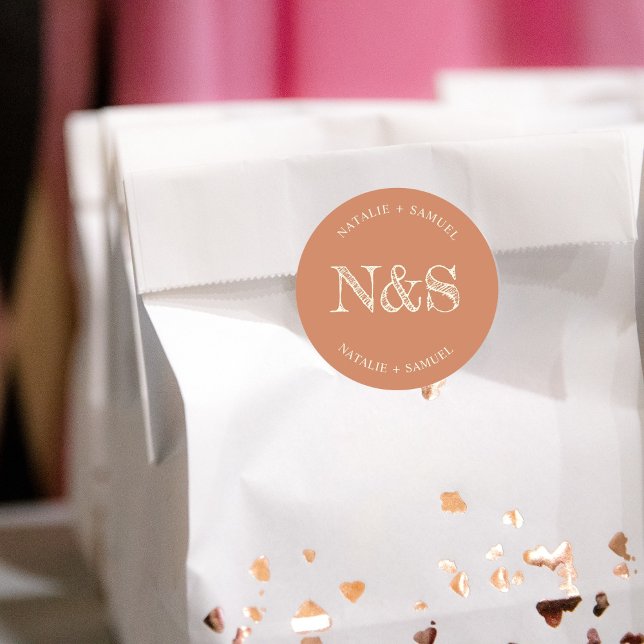 Sticker Rond Peach Minimalist & Elegant Bold Initiales Mariage (Créateur téléchargé)