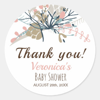Sticker Rond Peach Pastel Baby shower botanique Merci