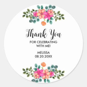 Sticker Rond Peach rose Orange Merci vert