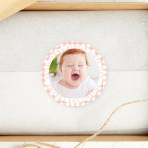 Sticker Rond Peachy 1st Birthday Kids Photo Merci D'Être Venu