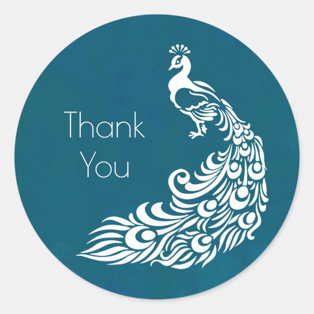 Sticker Rond Peacock blanc sur Turquoise chic Merci élégant (Devant)