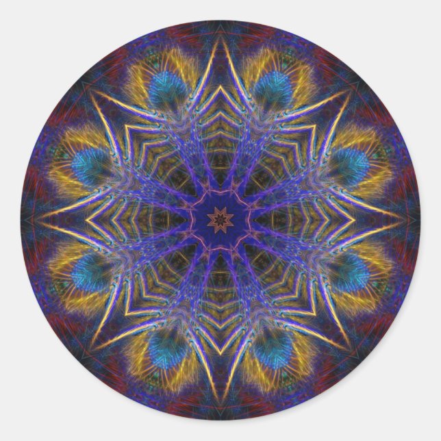 Sticker Rond Peacock Feathers Automne Web violet bleu (Devant)