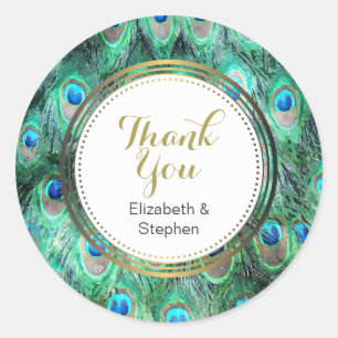Sticker Rond Peacock Feathers Exotic Wild Aquarelle Merci