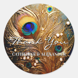 Sticker Rond Peacock feathers pearls luxury elegant plumes