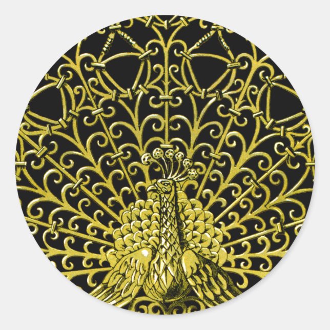 Sticker Rond Peacock Gold Art Nouveau (Devant)