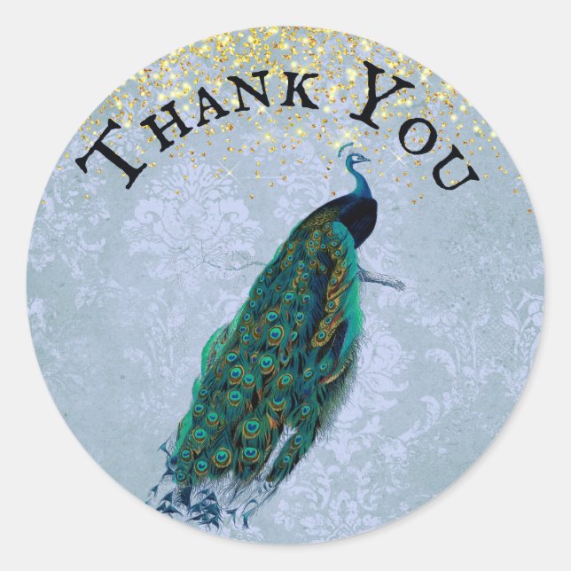 Sticker Rond Peacock Gold Sparkies Merci d'aquarelle (Devant)