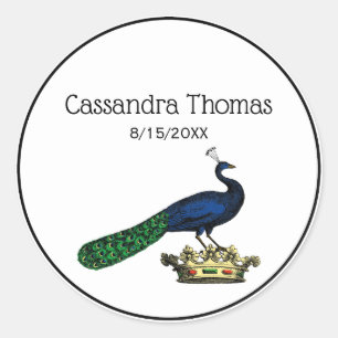 Sticker Rond Peacock héraldique Vintage stylisé sur Couronne C