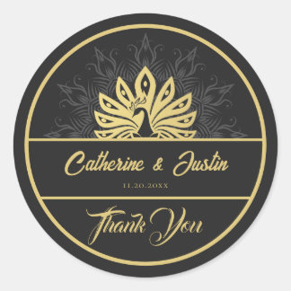 Sticker Rond Peacock or et Mariage noir Art déco moderne