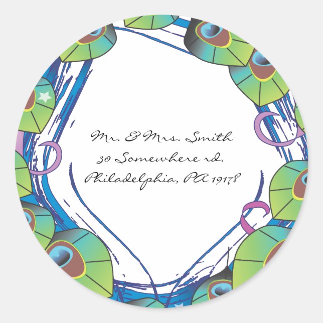 Sticker Rond Peacock Thème Faire-part de mariage Répondre autoc (Devant)