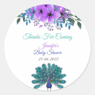 Sticker Rond Peacock vert et bleu   Fleurs d'aquarelle violette