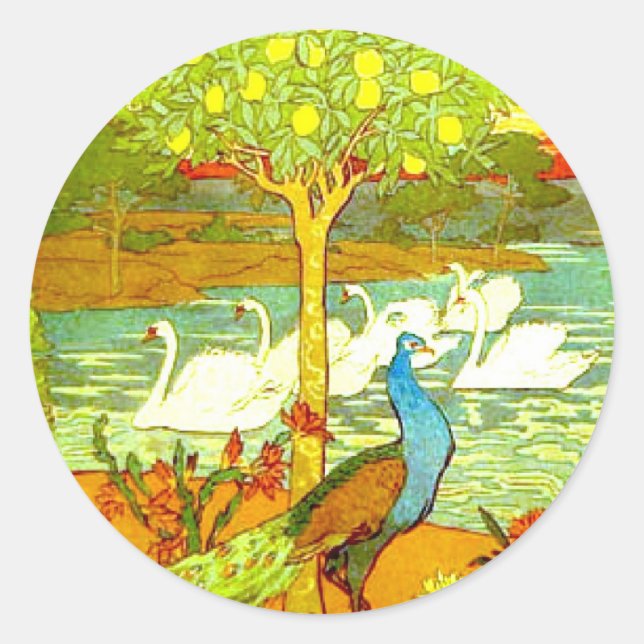 Sticker Rond Peacocks et Swans Art Nouveau (Devant)