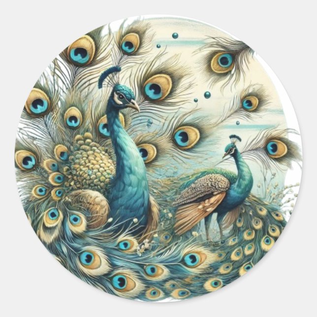 Sticker Rond Peacocks majestueux - Écran En Plumes Vibrant (Devant)