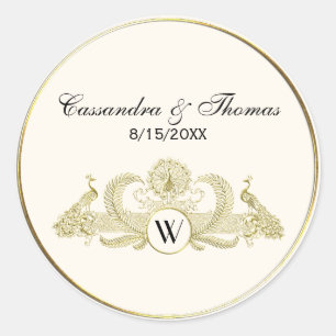 Sticker Rond Peacocks vintages Monogram Faux Gold Ivory BG
