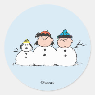Sticker Rond Peanuts Bonhomme de neige à 3 personnages