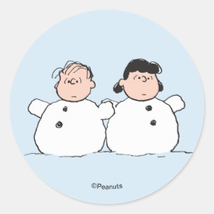 Sticker Rond Peanuts   Linus & Lucy Bonhommes de neige