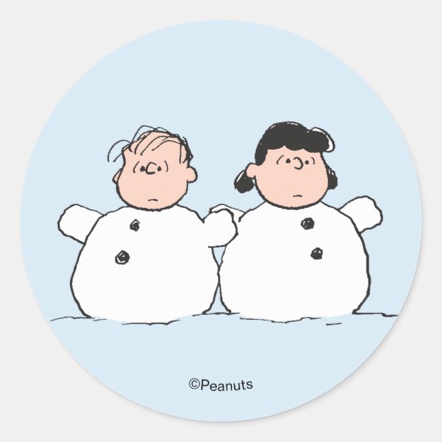 Sticker Rond Peanuts | Linus & Lucy Bonhommes de neige (Devant)