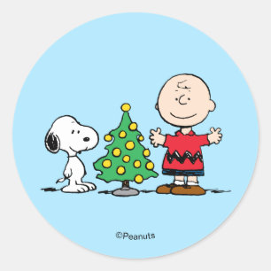 Sticker Rond Peanuts Sapin de Noël Snoopy & Charlie Brown