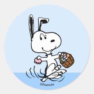 Sticker Rond Peanuts   Snoopy le Beagle de Pâques