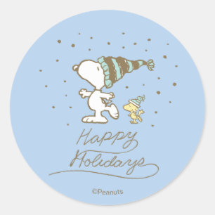 Sticker Rond Peanuts Snoopy & Woodstock Patinage d'hiver
