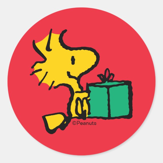 Sticker Rond Peanuts | Woodstock Christmas Gift (Devant)