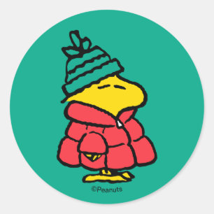 Sticker Rond Peanuts Woodstock Veste Hivernale Gonflante