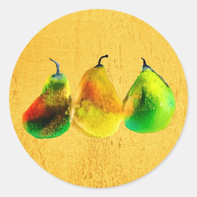 Sticker Rond Pear aquarelle vert fruit classique rond autocolla (Devant)