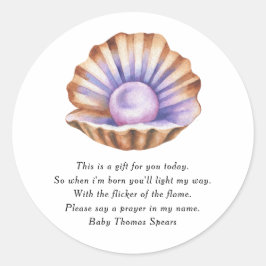 Sticker Rond Pearl Baby Shower - Prayer Candle Label