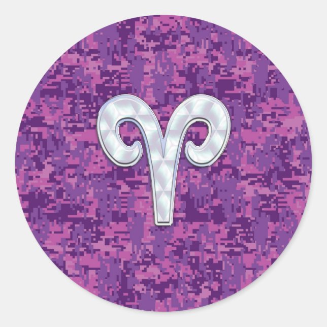 Sticker Rond Pearl Like Aries Zodiac Sign on Camo numérique (Devant)