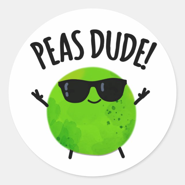 Sticker Rond Peas Dude Funny Veggie Pea Pun (Devant)