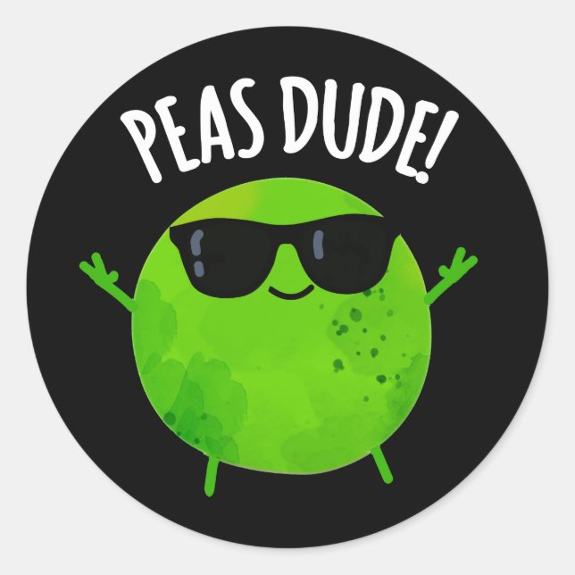 Sticker Rond Peas Dude Funny Veggie Pea Pun Dark BG (Devant)