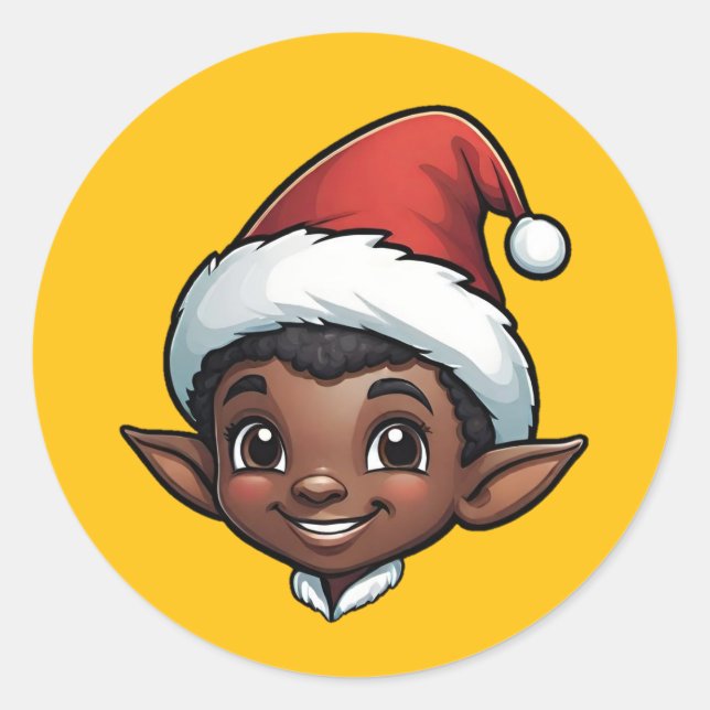 Sticker Rond Peau foncée Elfe Homme de Noël (Devant)