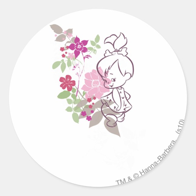 Sticker Rond PEBBLES™ Un Cutie Dans Les Fleurs (Devant)