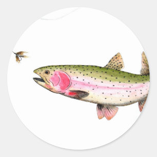 Sticker Rond Pêche à la truite arc-en-ciel