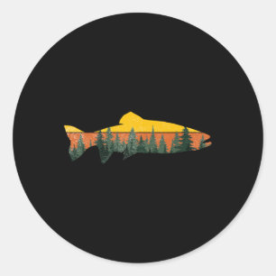 Sticker Rond Pêche à la truite Forêt extérieure Nature Faune F