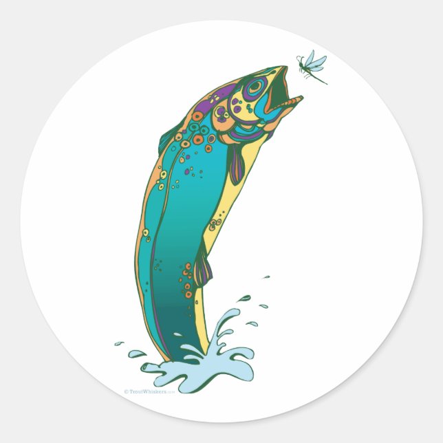 Sticker Rond Pêche à la truite psychédélique (Devant)