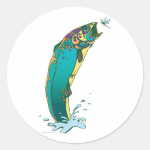Sticker Rond Pêche à la truite psychédélique