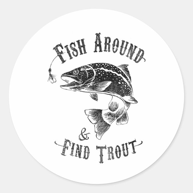 Sticker Rond Pêche amusante Poisson autour de Trouver truite (Devant)