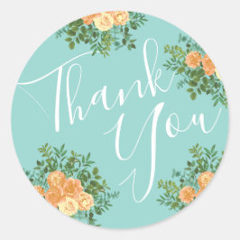 Sticker Rond Pêche Aqua Turquoise Mariage Roses Floral